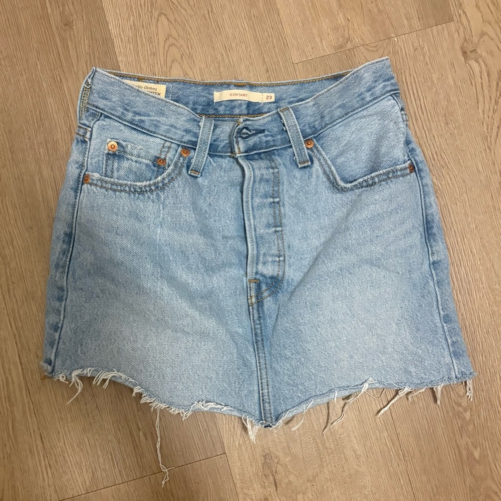 Levi icon Light Blue Frayed Mini Skirt